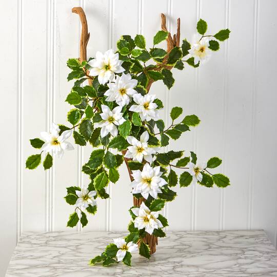 30” Real Touch Poinsettia and Variegated Holly Artificial Plant Set
